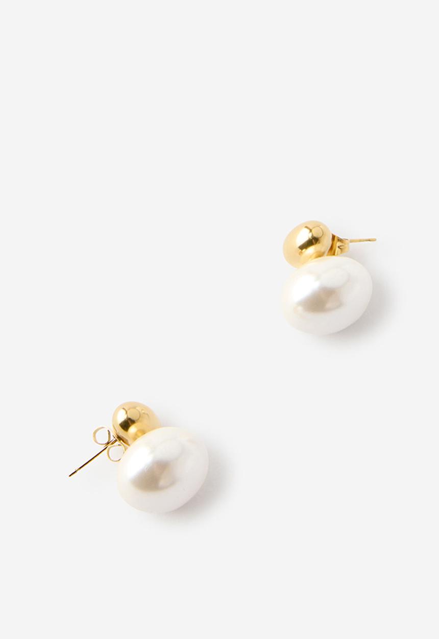 Rubi - Waterproof Small Charm Earring - Gold Plated Pearl Pebble
