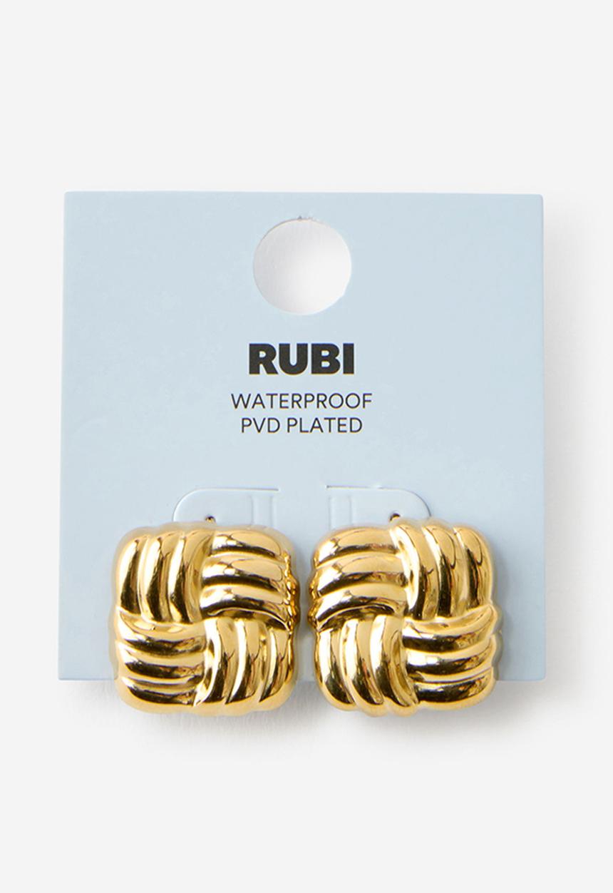 Rubi - Waterproof Mid Charm Earring - Gold Plated Sqaure Woven