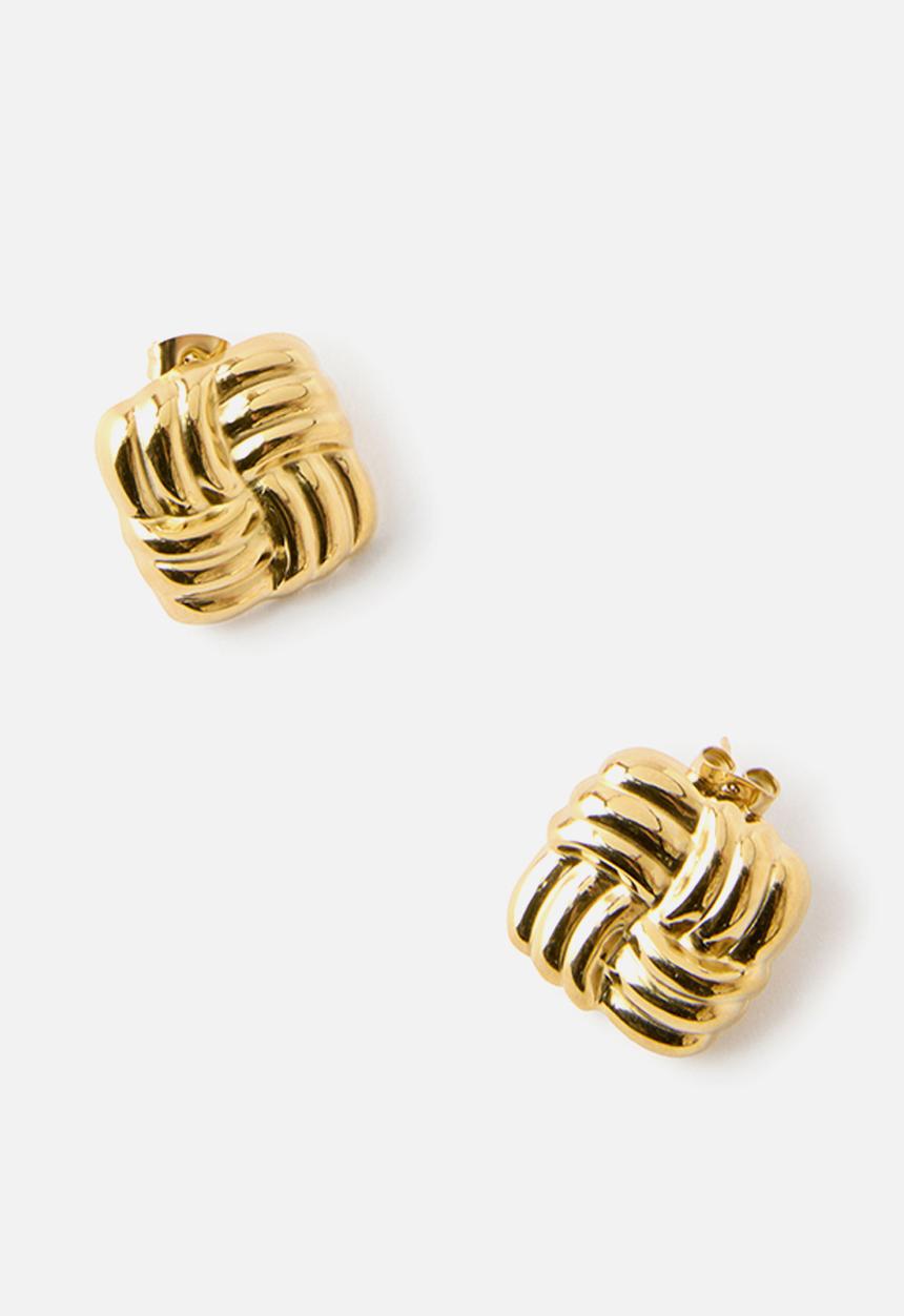 Rubi - Waterproof Mid Charm Earring - Gold Plated Sqaure Woven