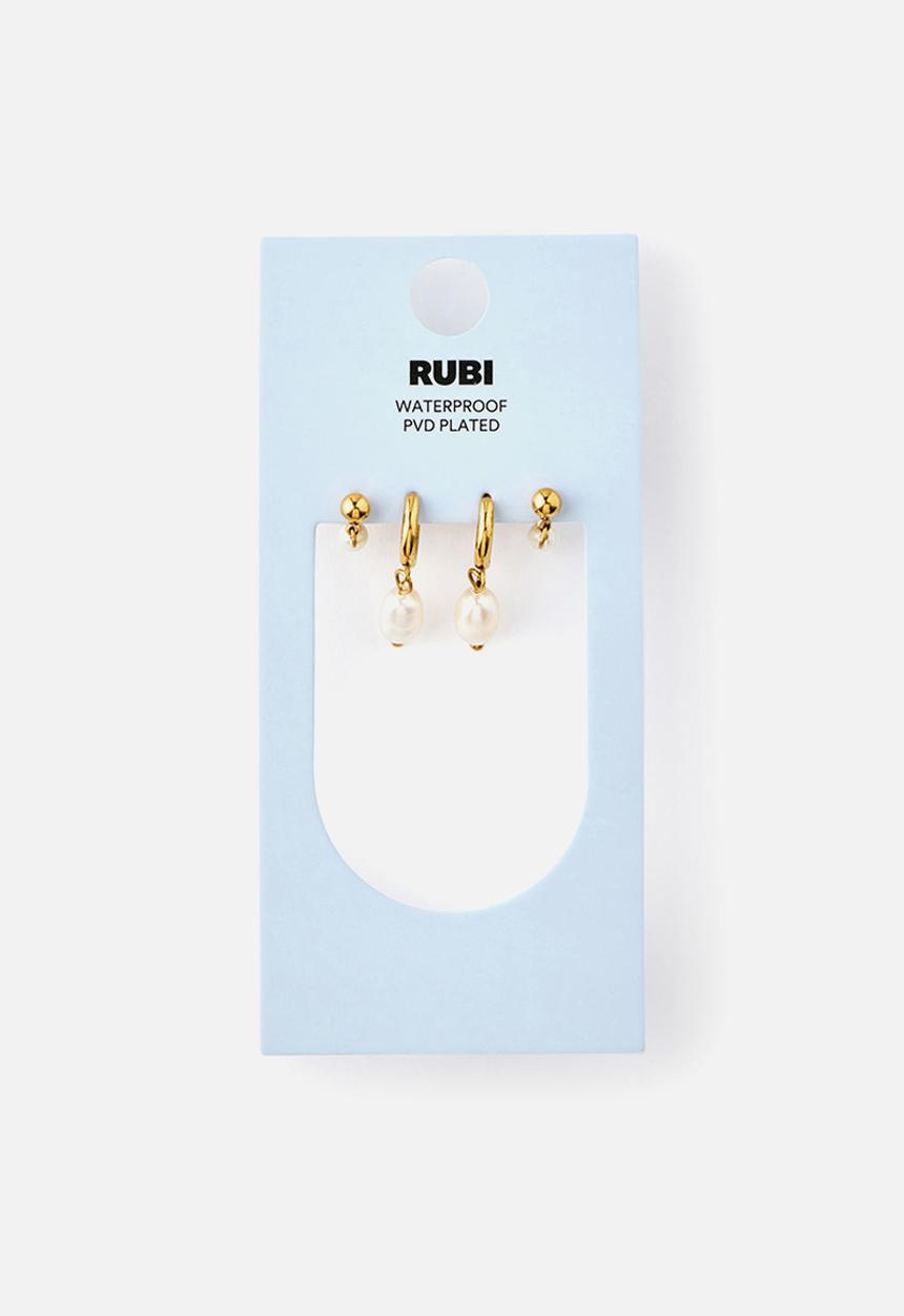 Rubi - Waterproof 2Pk Small Earring - Gold Plated Pearl Drop