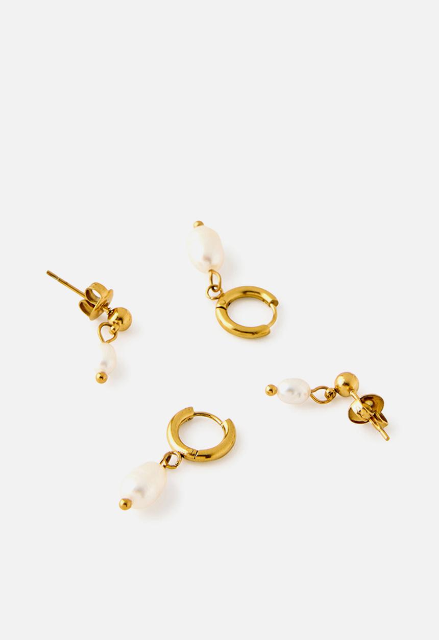 Rubi - Waterproof 2Pk Small Earring - Gold Plated Pearl Drop
