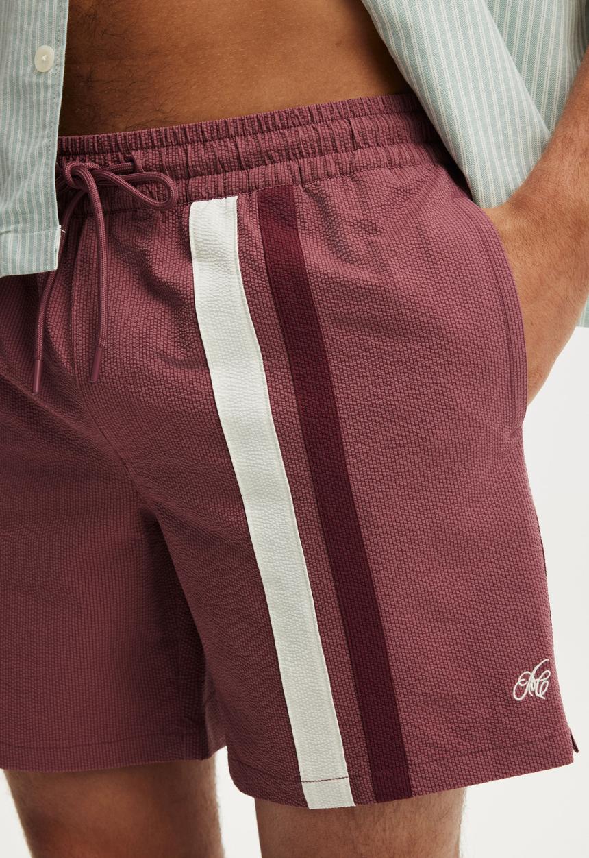 Cotton On - Stretch Swim Short - Maroon Panel Print