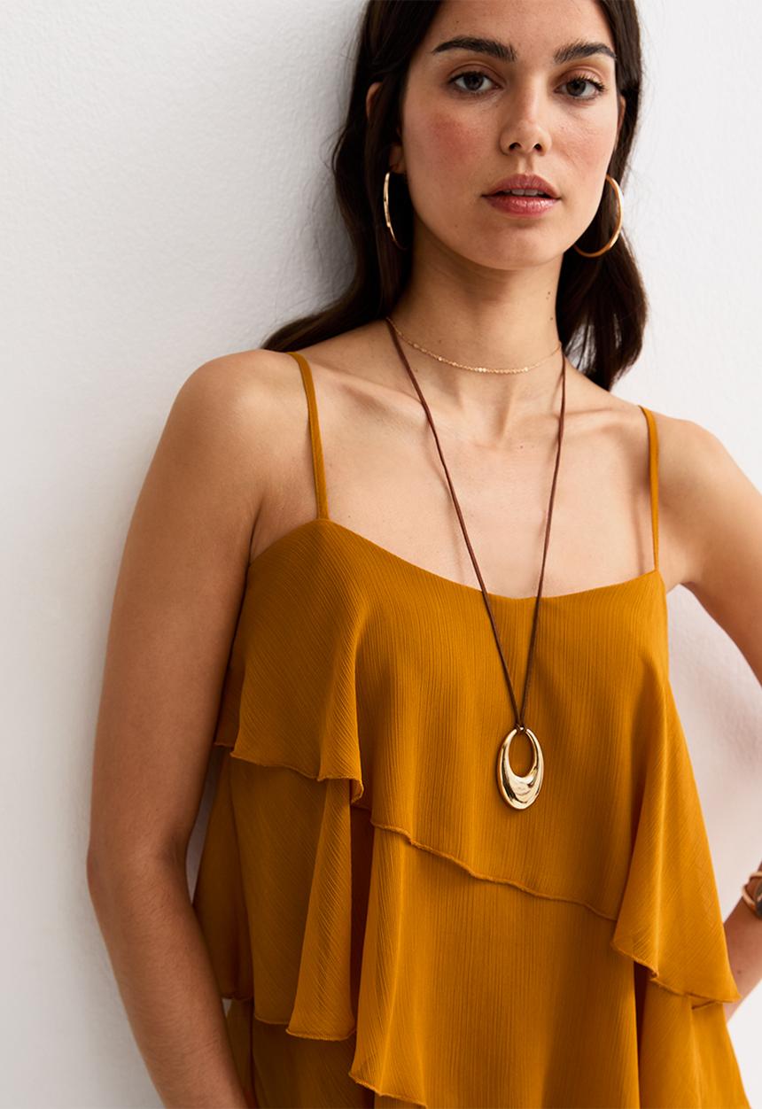 New Look - Ciara chiffon tier ruffle cami - rust