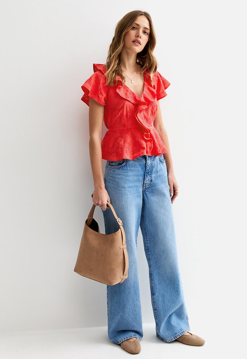 New Look - Florence frill emb tea top  - mid pink