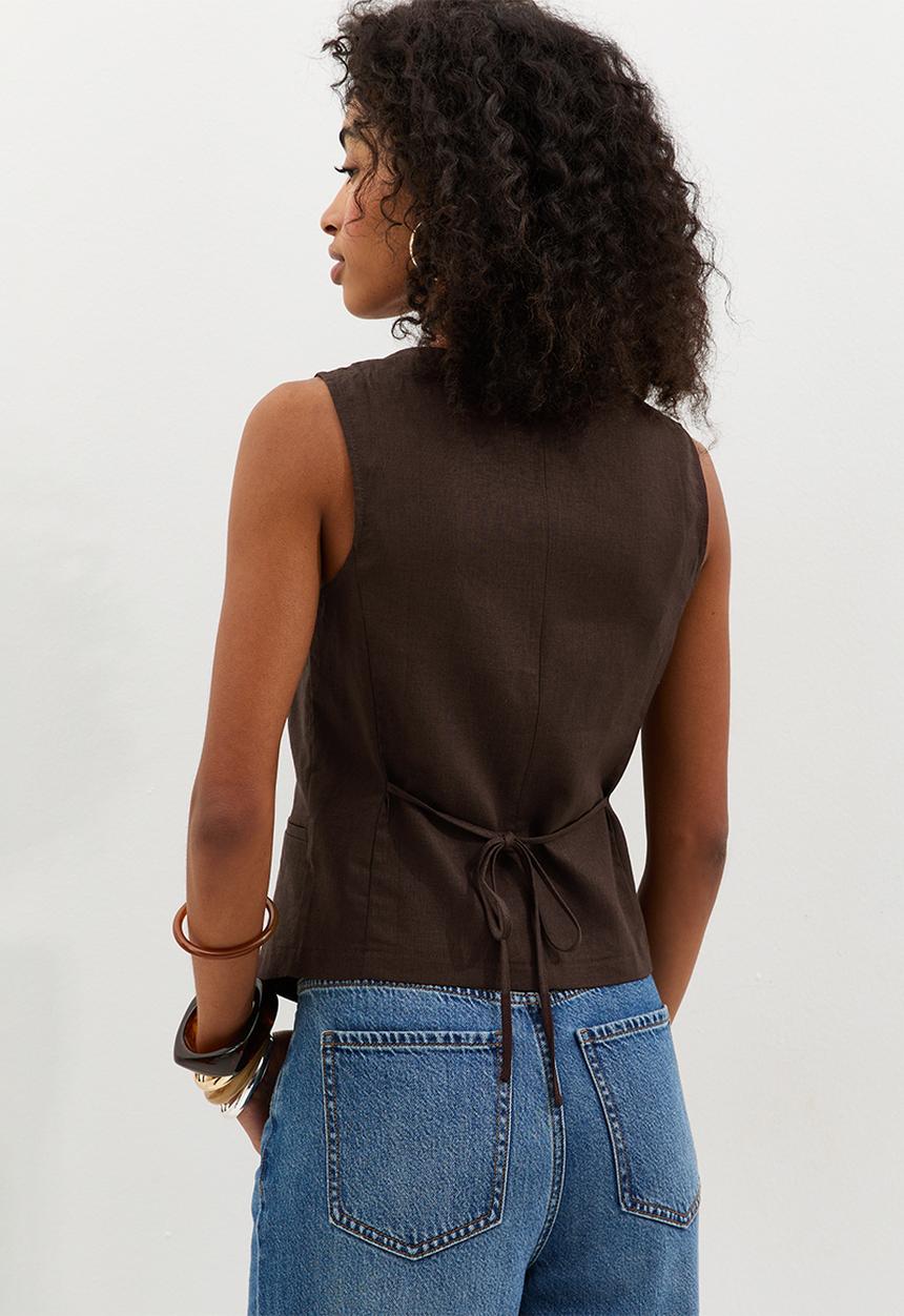 New Look - K lila linen asym waistcoat - mid brown