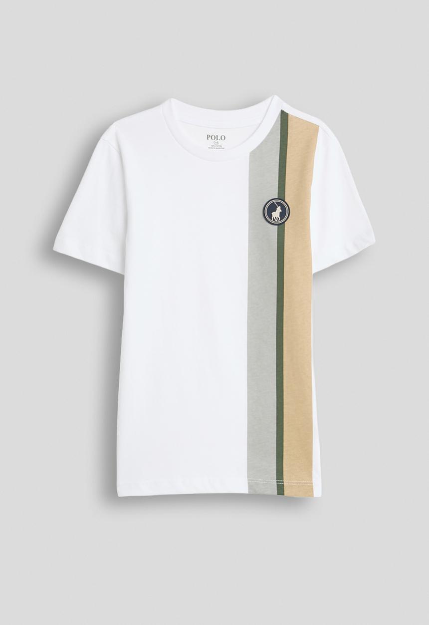 POLO - Boys Mandla Printed Side Stripe Short Sleeve Tee - White