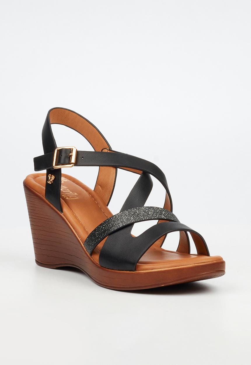 Butterfly Feet - Allora 5 strappy wedge heel - black