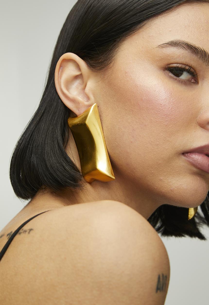 Tessa Design - Yara Abstract Rectangle Stud Earrings-Gold