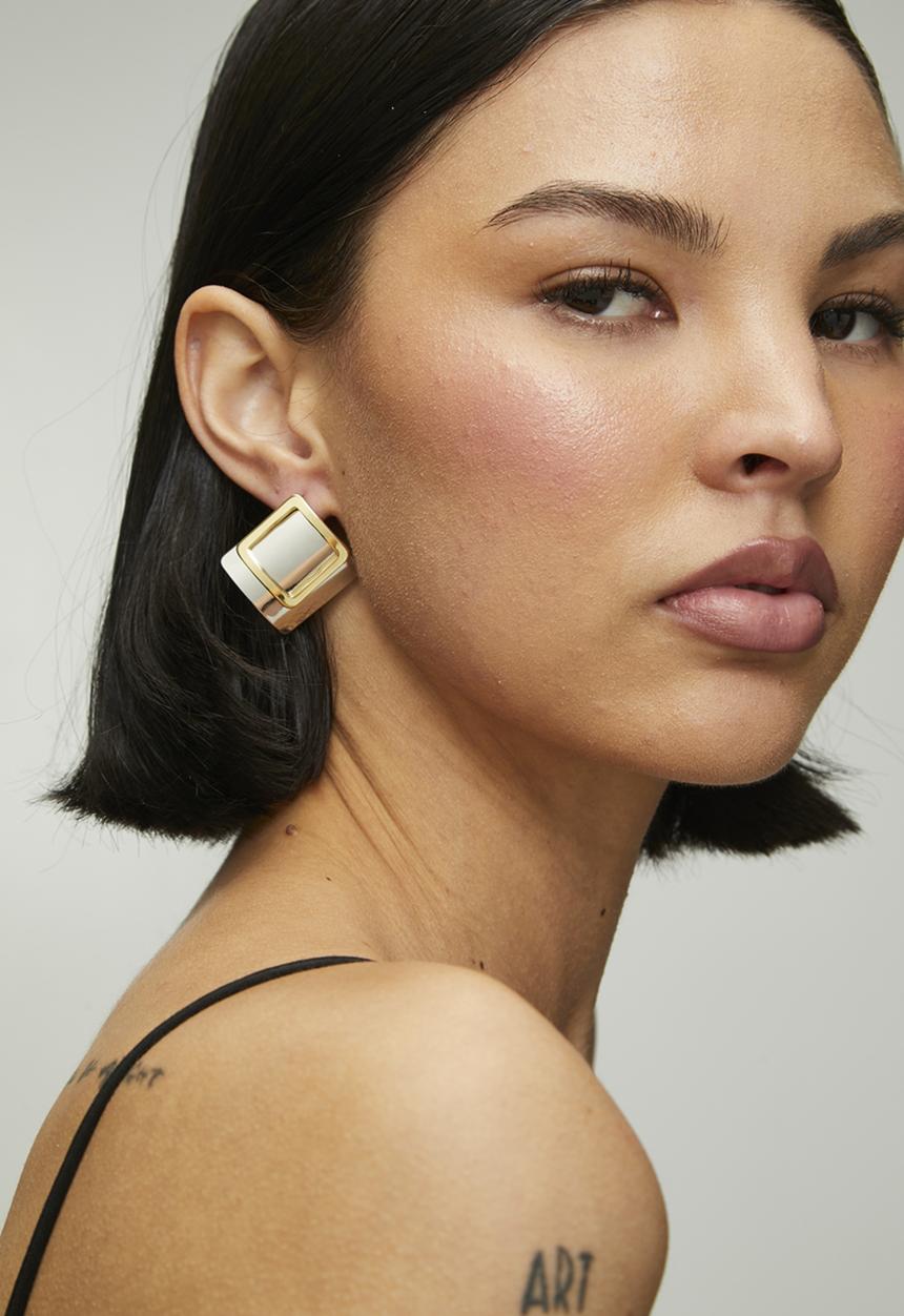 Tessa Design - Zadie Two Tone Metal Square Earrings - Silver/Gold