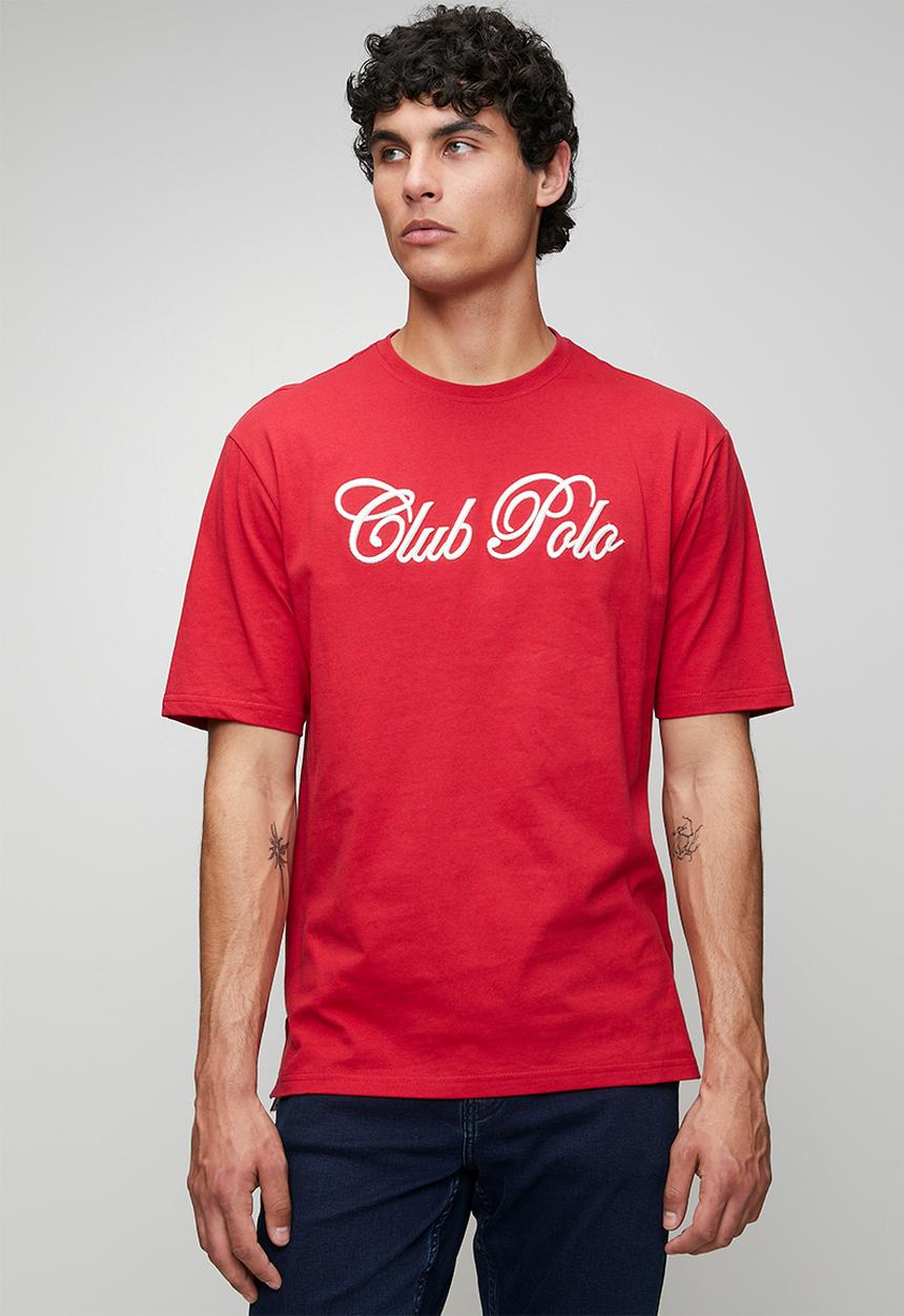 POLO - MENS SCRIPT PRINTED  SS  T-SHIRT - Red