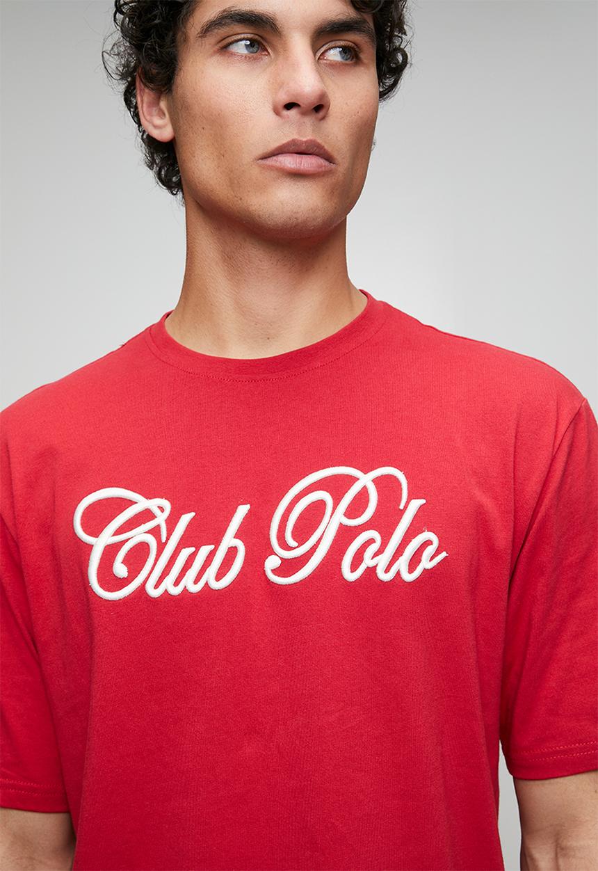 POLO - MENS SCRIPT PRINTED  SS  T-SHIRT - Red