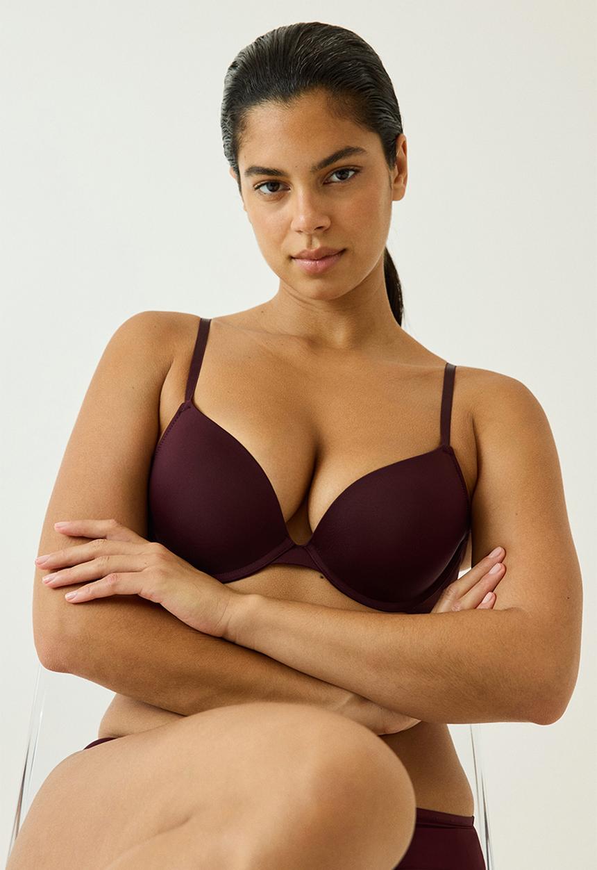 H&M - 2-pack microfibre push-up bras - burgundy/powder pink