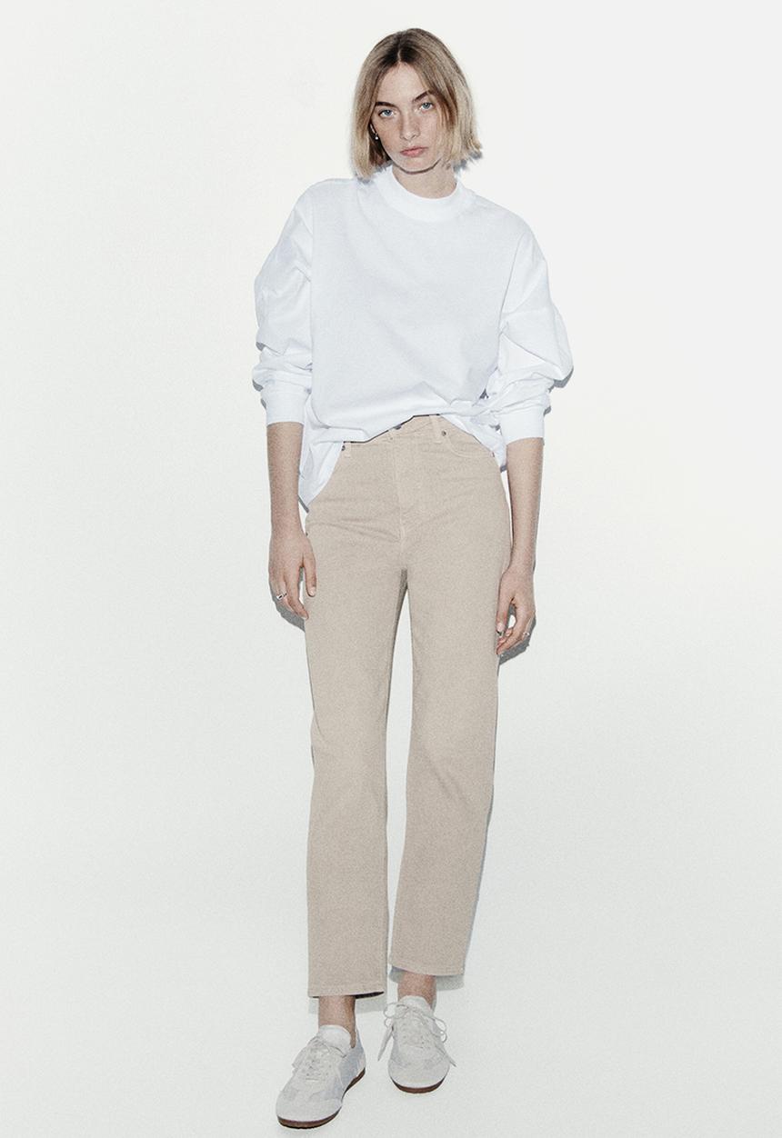 H&M - Mom slim fit high waist ankle jeans - light beige