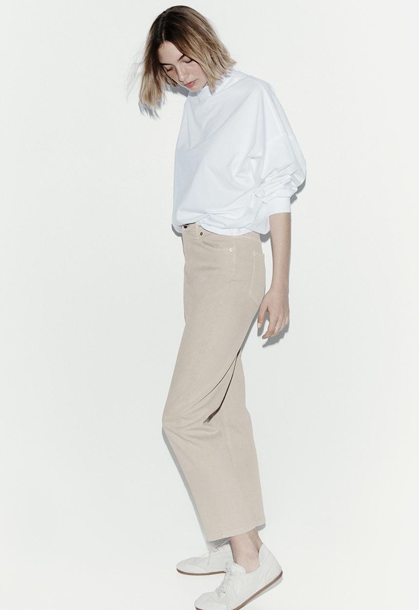 H&M - Mom slim fit high waist ankle jeans - light beige