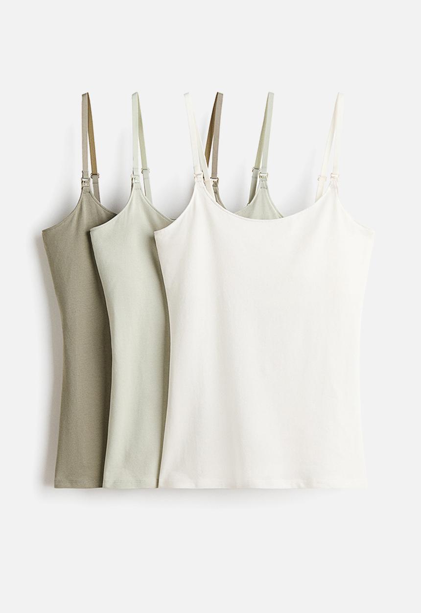 H&M - Mama 3-pack nursing strappy tops - white/sage green