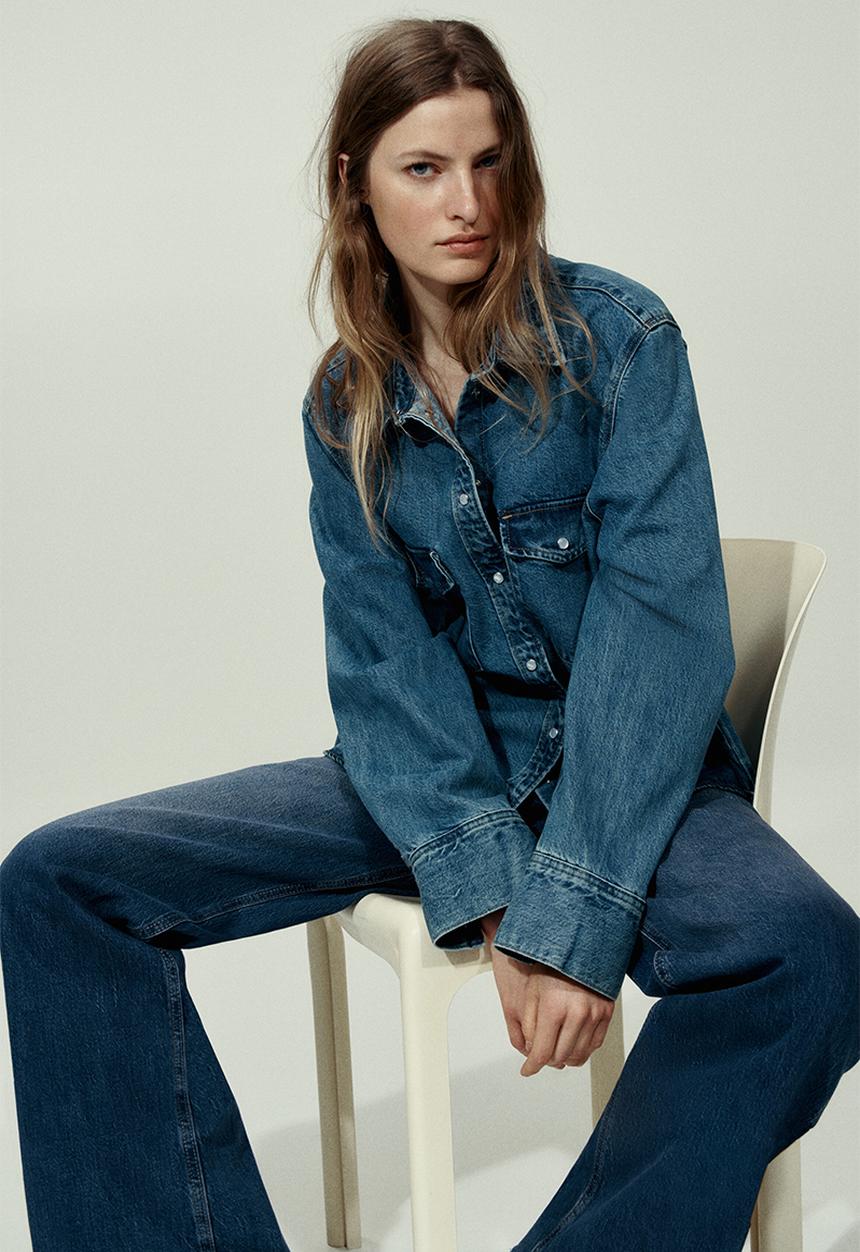 H&M - Wide high waist jeans - dark denim blue