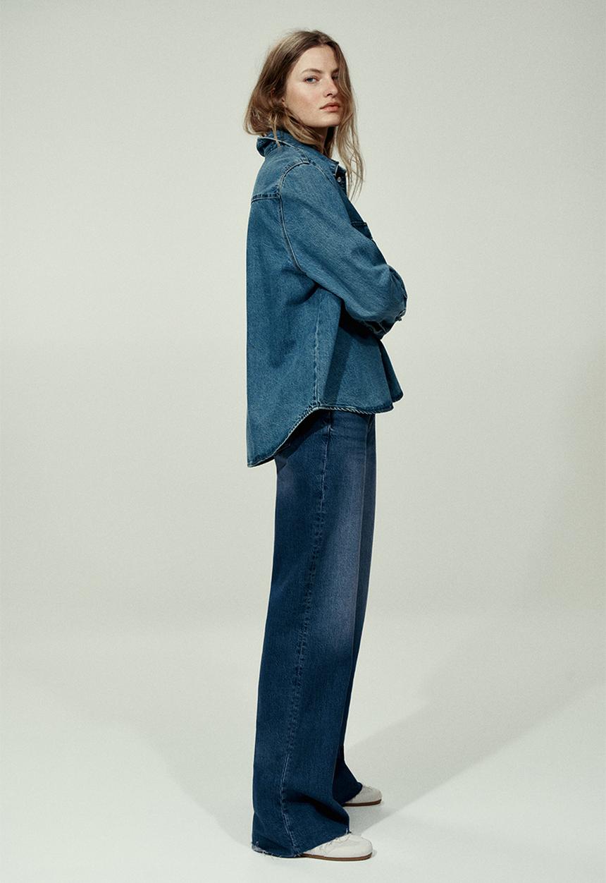 H&M - Wide high waist jeans - dark denim blue