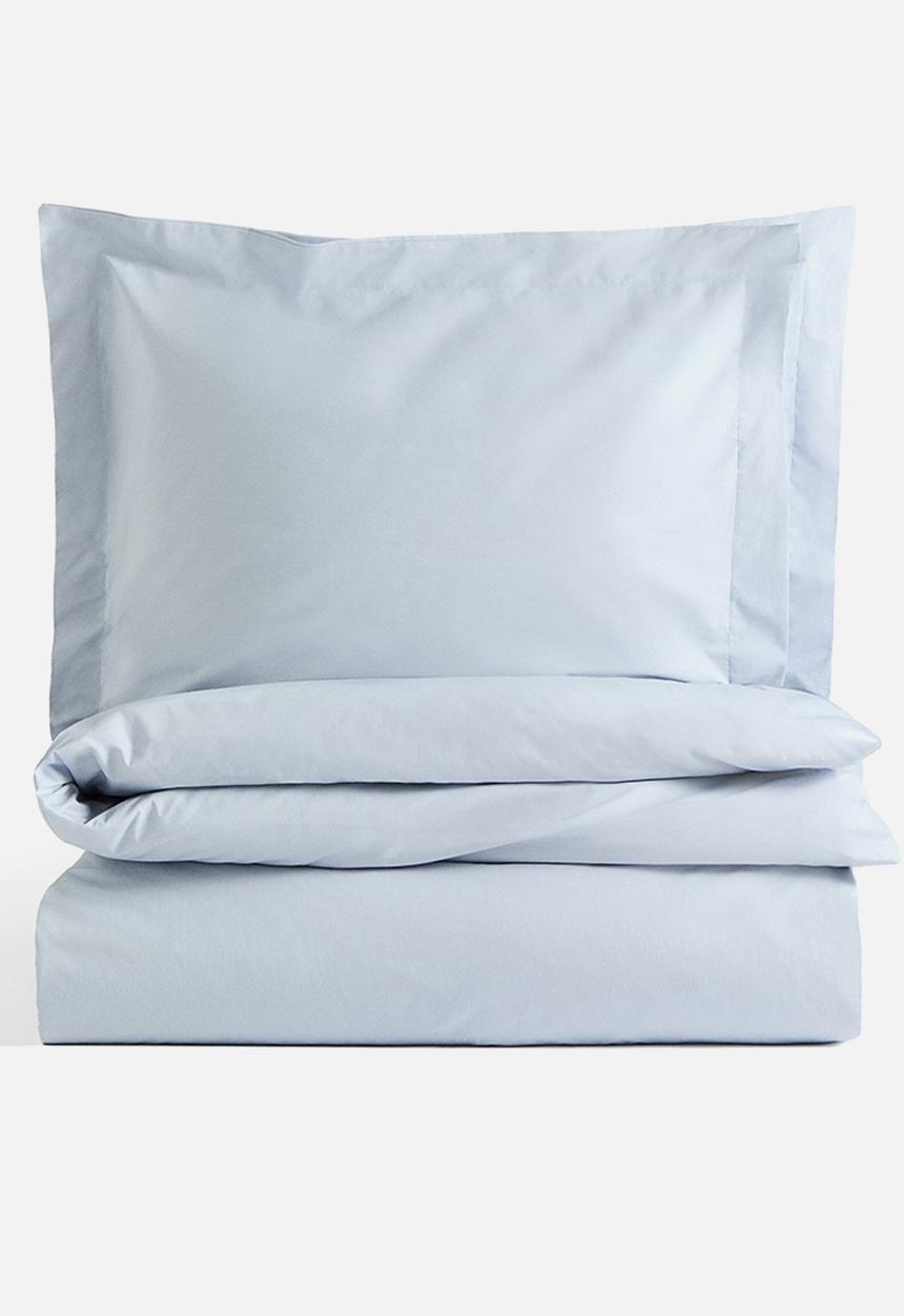 H&M - Double/king cotton percale duvet cover set - light dusty blue