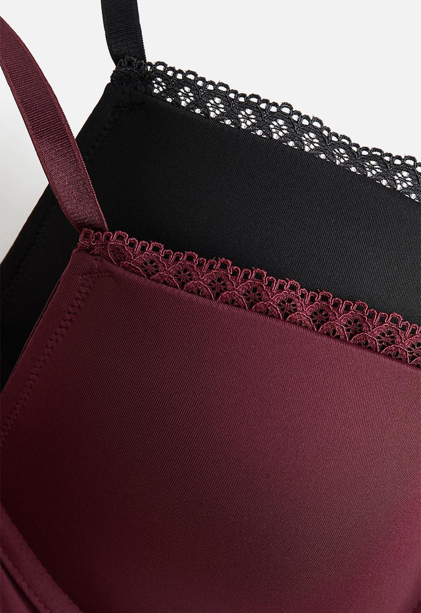 H&M - 2-pack microfibre push-up bras - burgundy/black