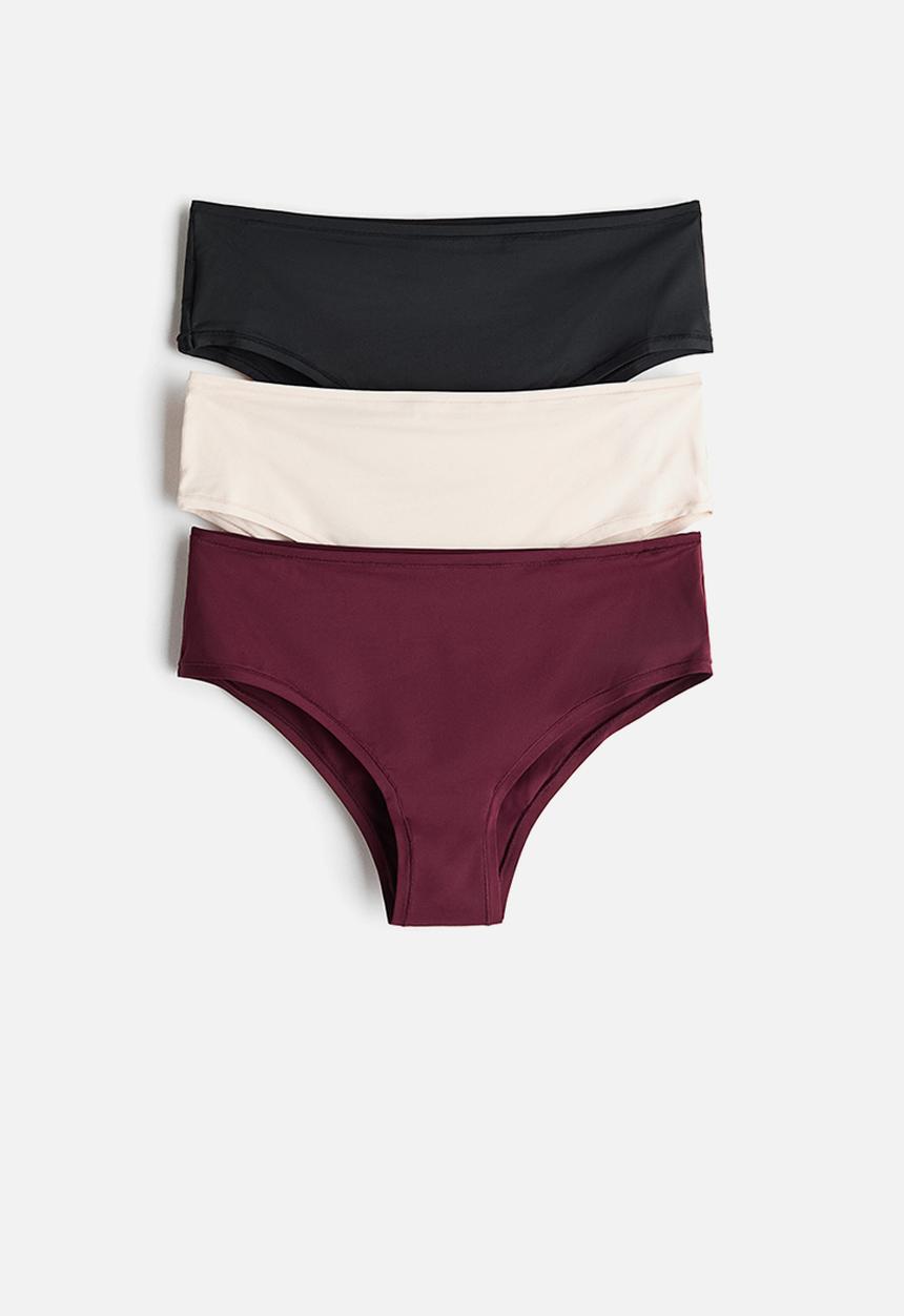 H&M - 3-pack microfibre hipster briefs - dark grey/cream/burgundy