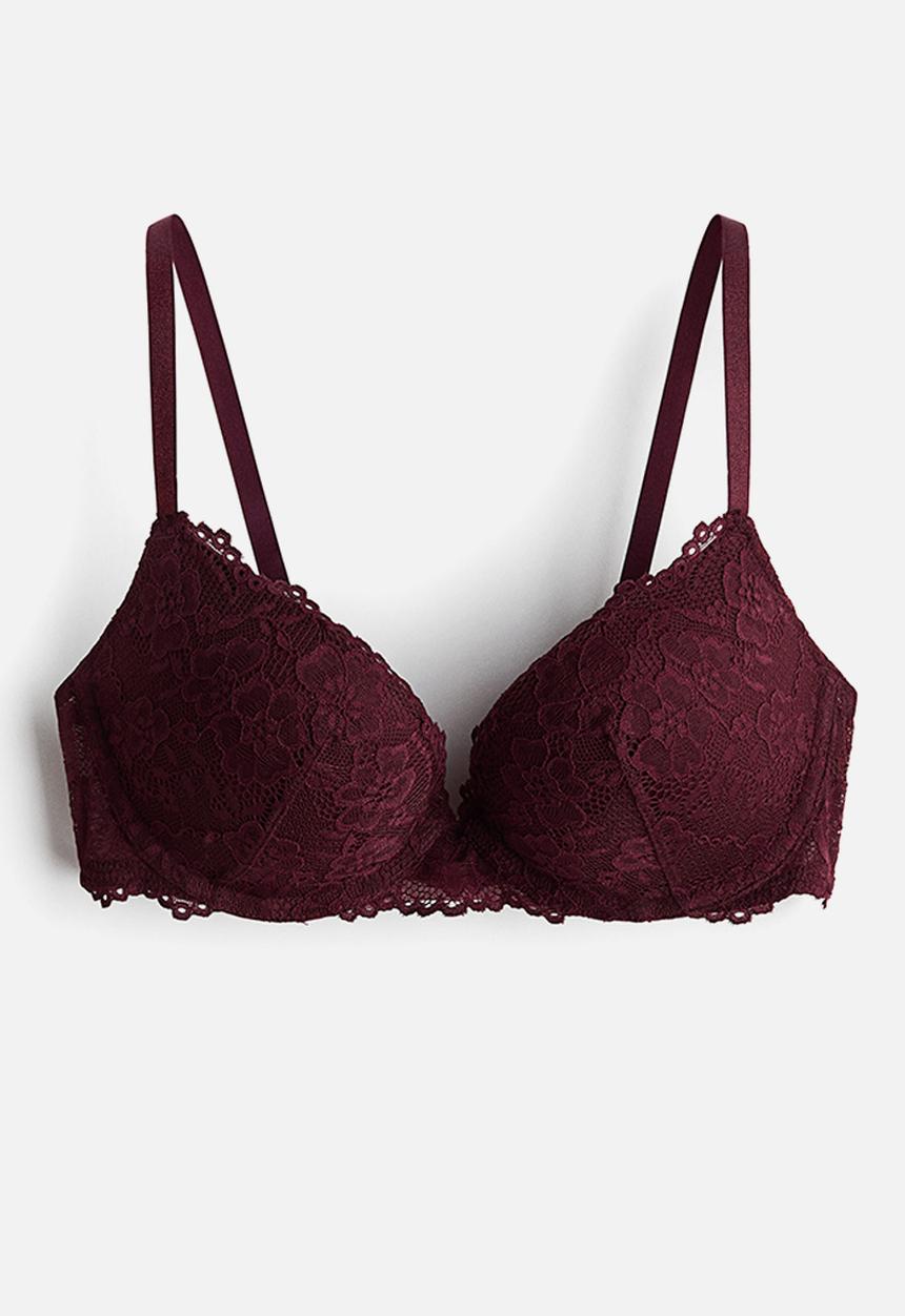 H&M - Lace super push-up bra - burgundy