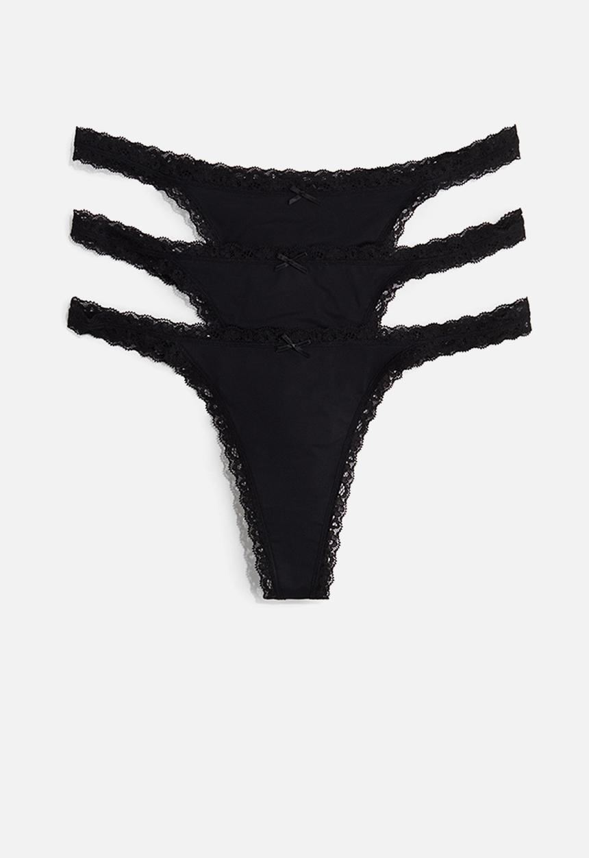 H&M - 3-pack microfibre tanga thong briefs - black