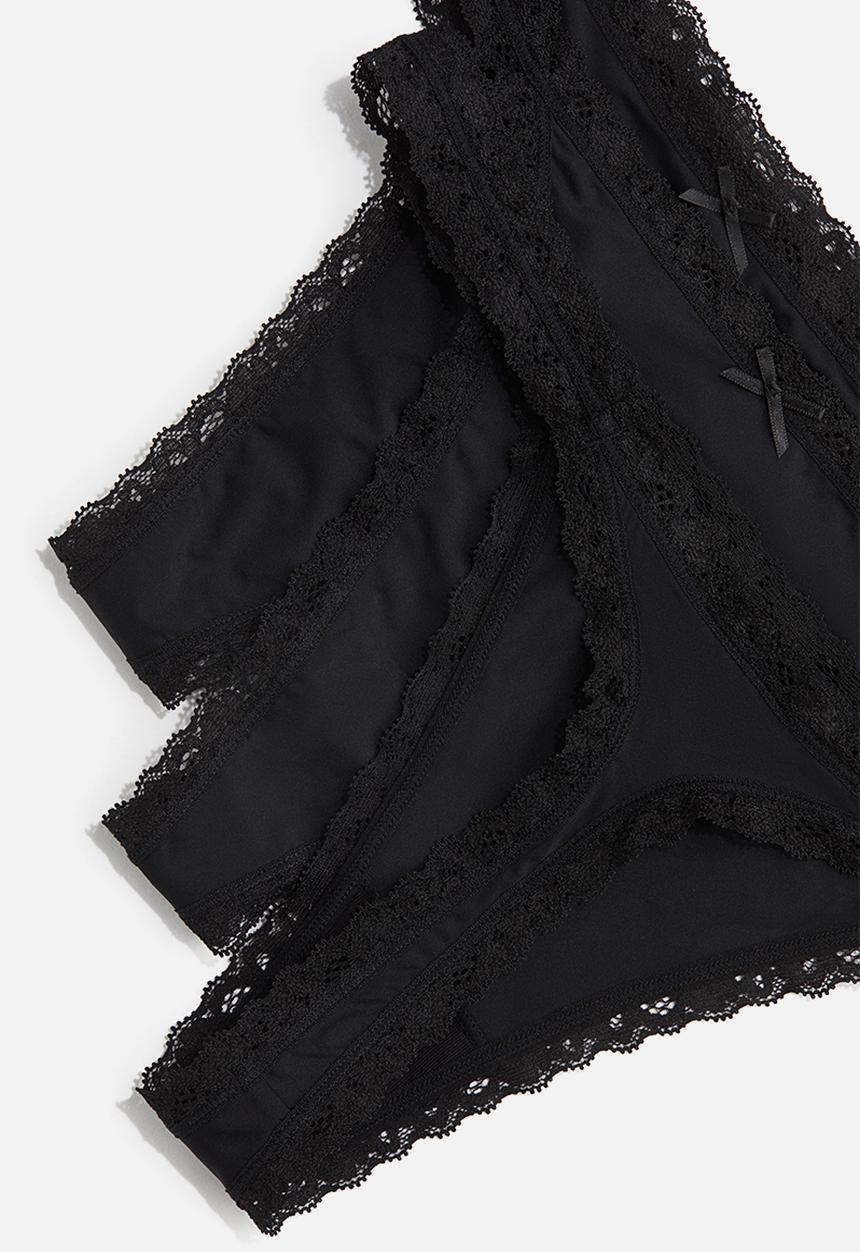 H&M - 3-pack microfibre tanga thong briefs - black