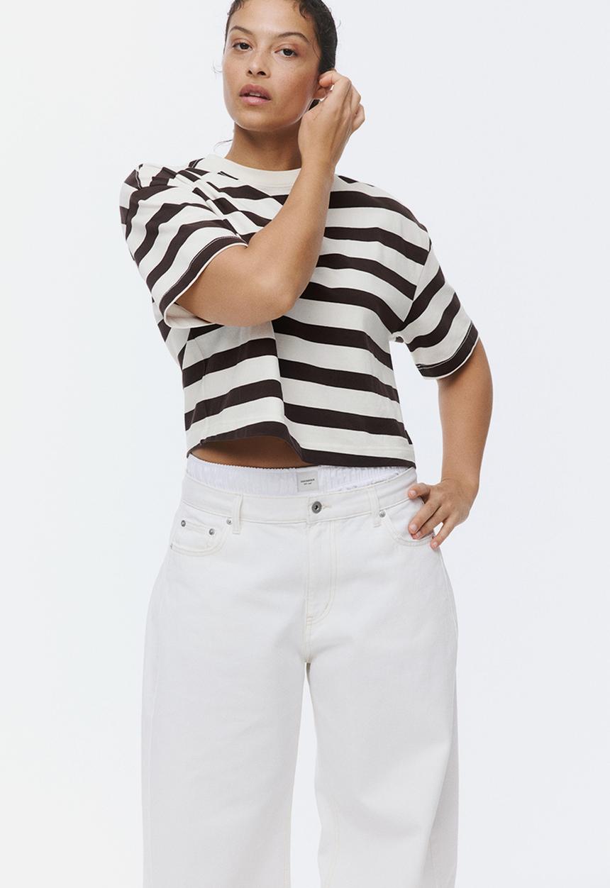 H&M - Boxy t-shirt - white/dark brown striped