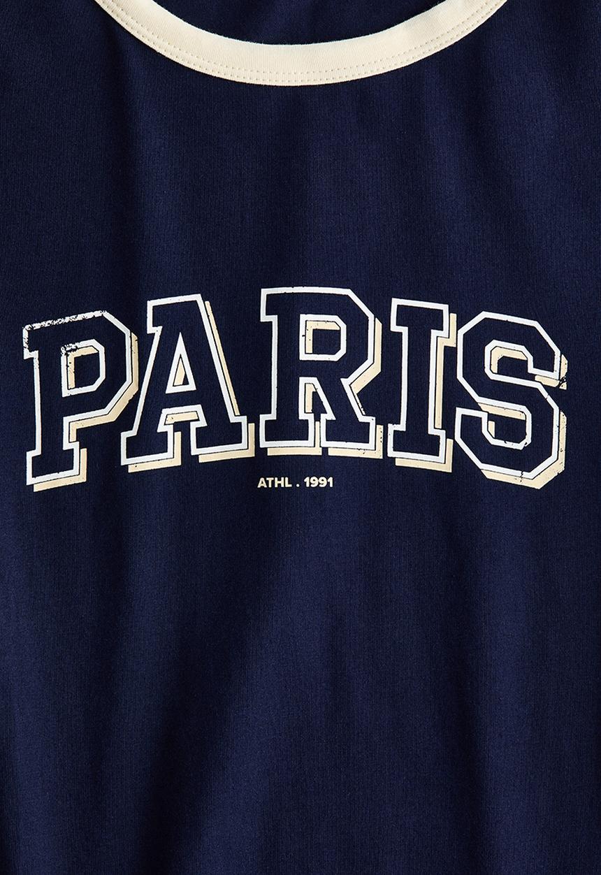 H&M - Fitted cotton T-shirt - dark blue/paris