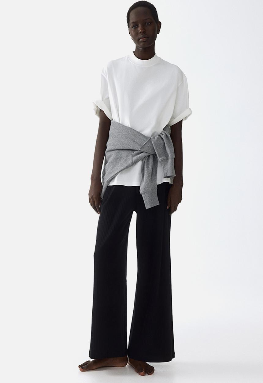 H&M - Ribbed drawstring trousers - black