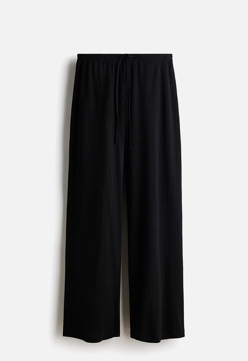 H&M - Ribbed drawstring trousers - black