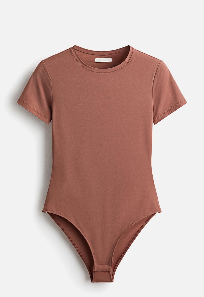 H&M - Short-sleeved microfibre body - dark dusty pink