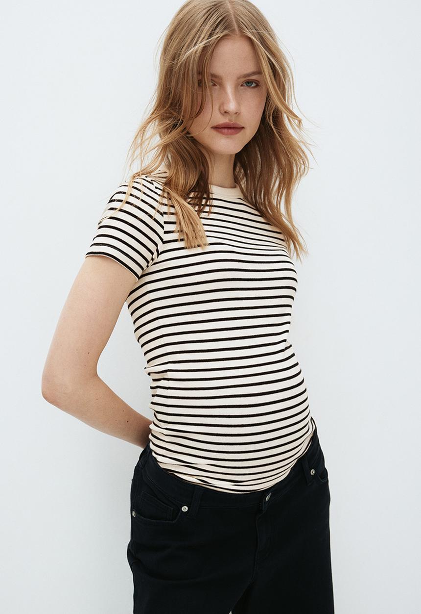 H&M - Mama ribbed top - cream/black striped