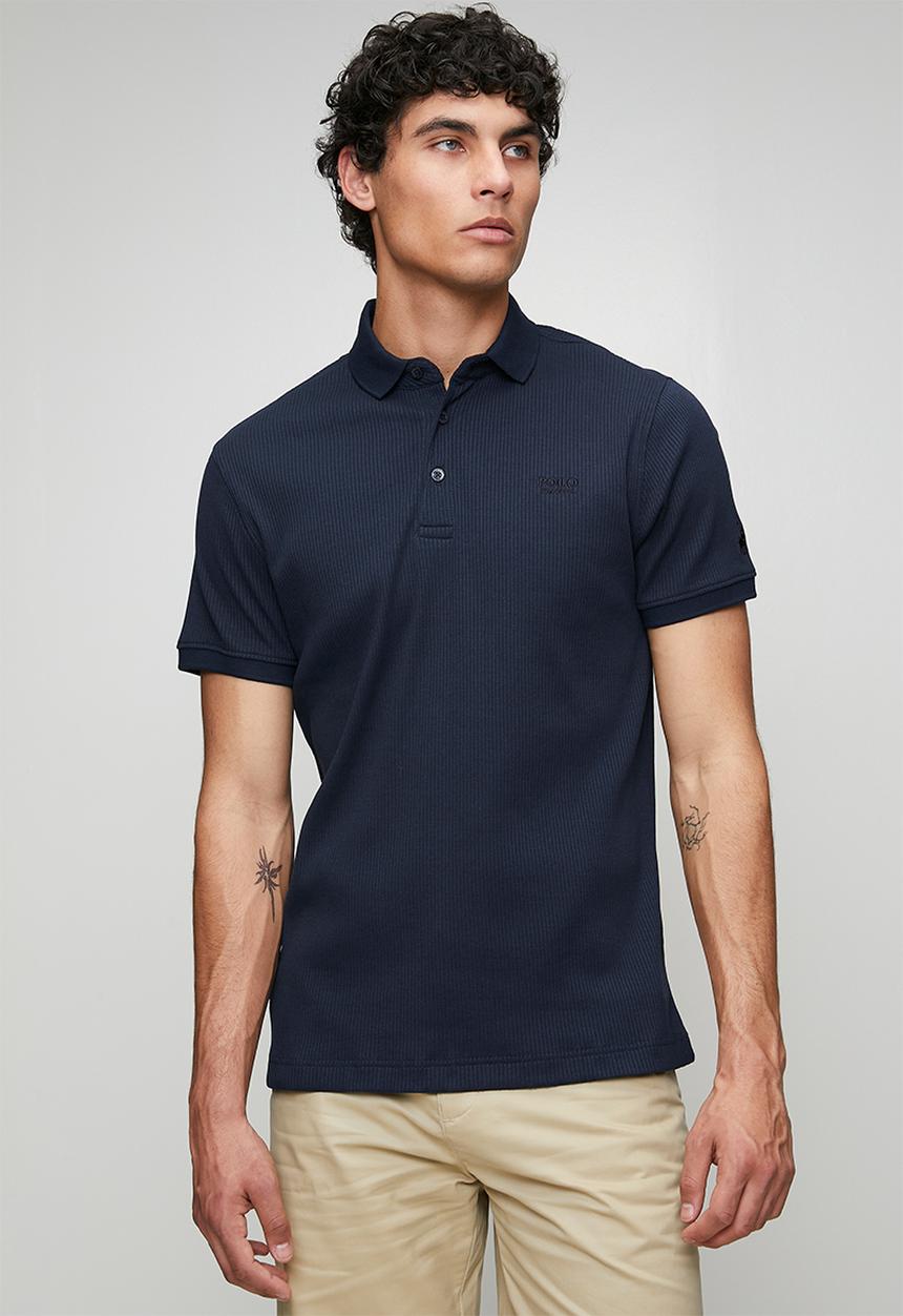 POLO - MENS PJC SS RIBBED GOLFER - Navy