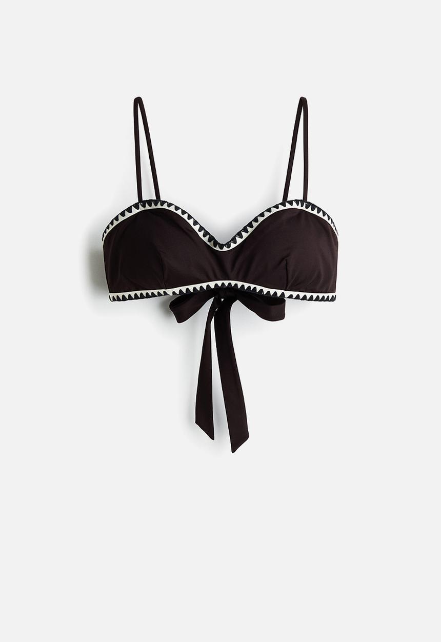 H&M - Padded bikini top - dark brown/white