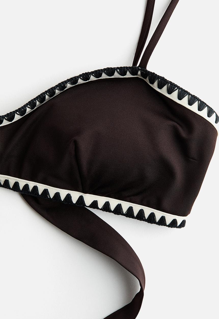 H&M - Padded bikini top - dark brown/white