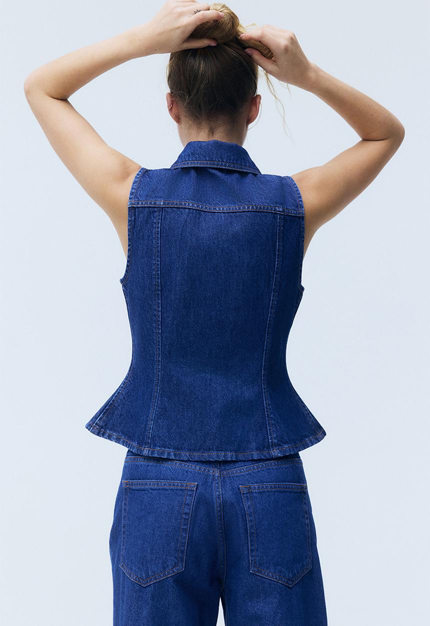 H&M - Peplum denim waistcoat - denim blue