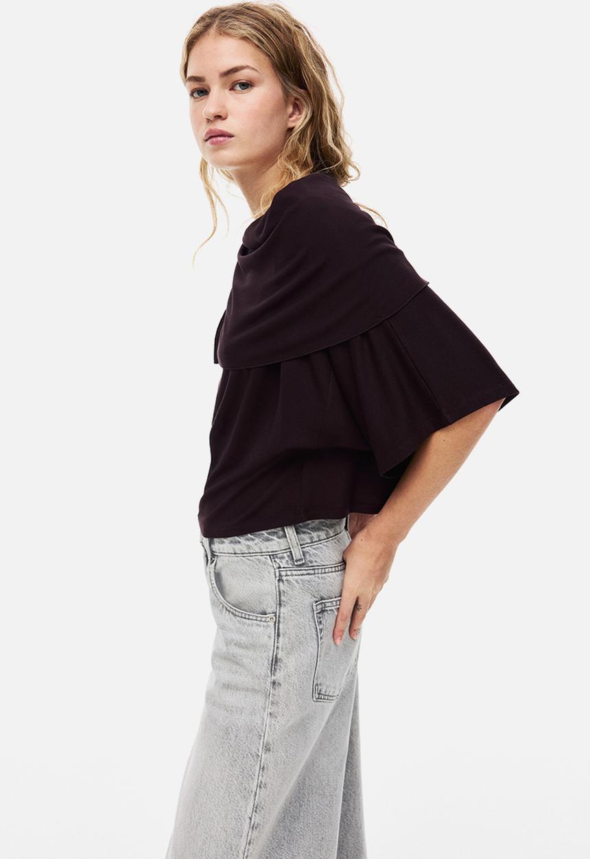 H&M - Cape-detail jersey top - dark plum purple