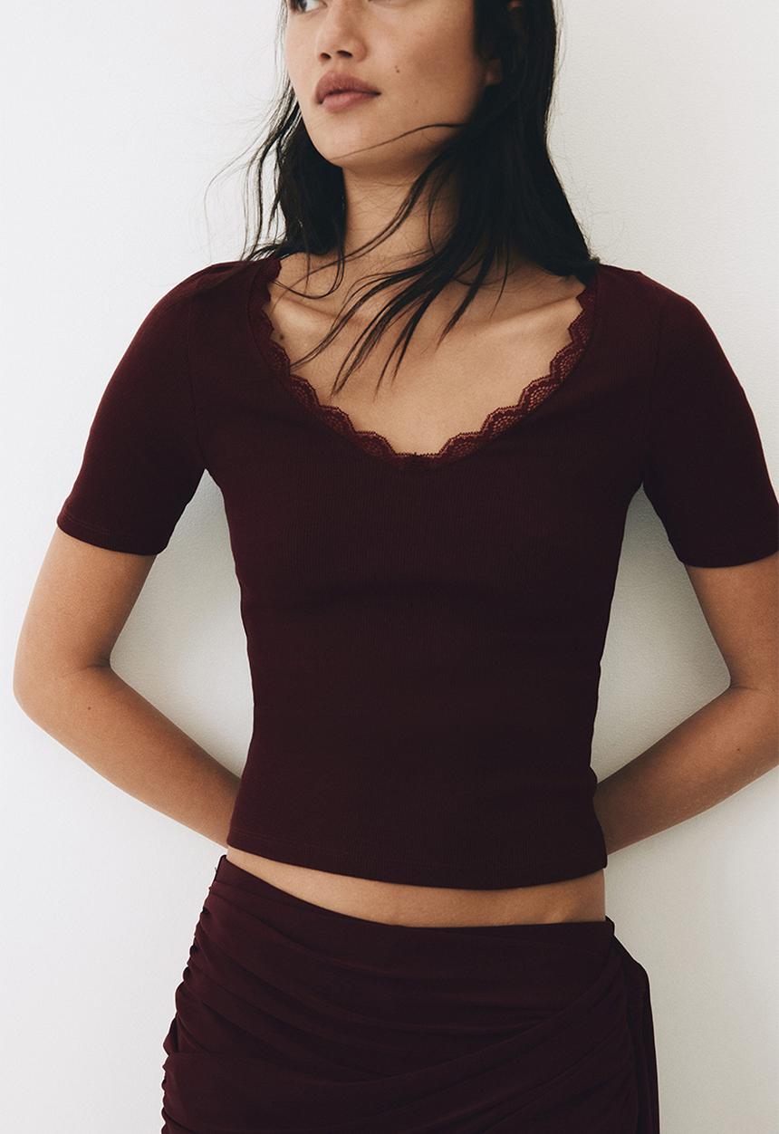 H&M - Rib-knit top - burgundy
