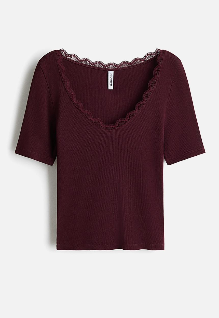 H&M - Rib-knit top - burgundy