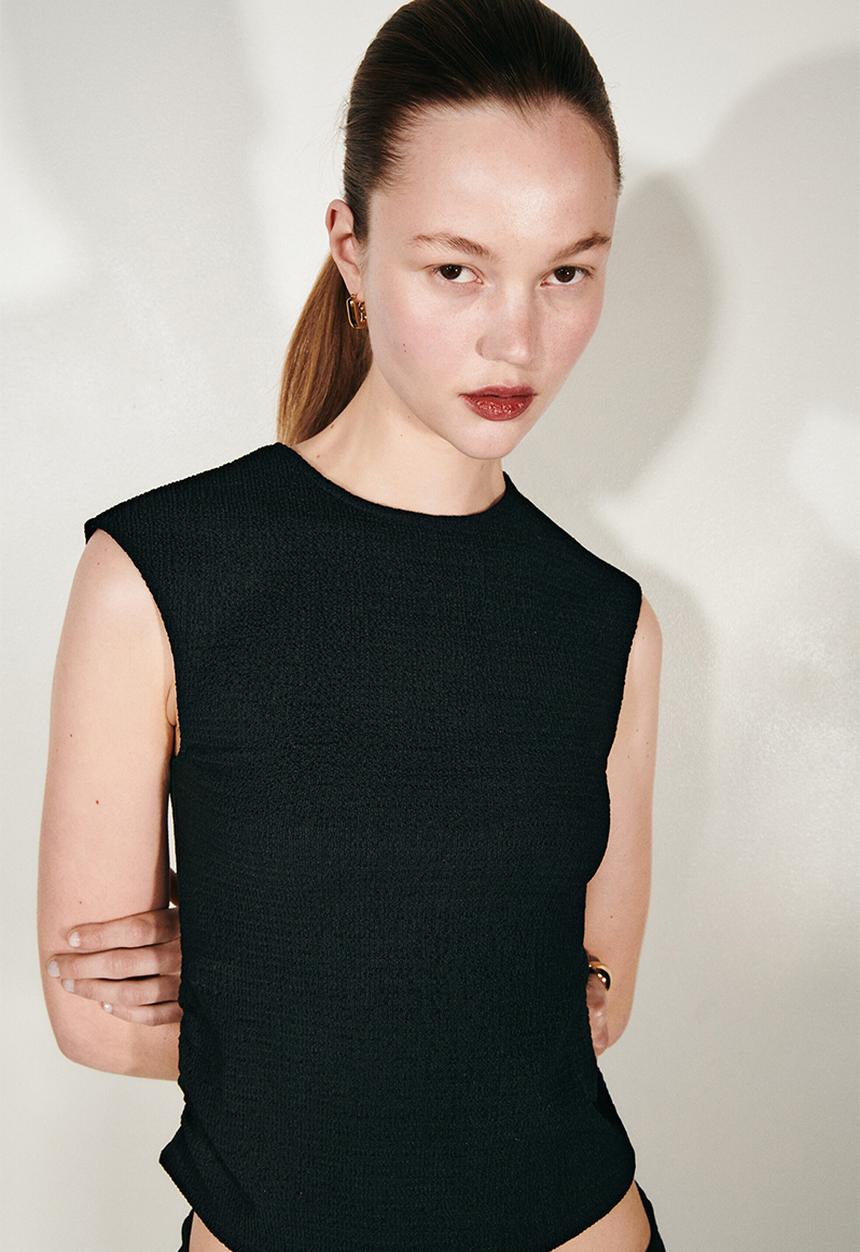 H&M - Textured jersey top - black