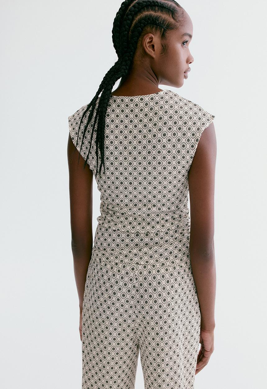 H&M - Textured jersey top - light beige/patterned