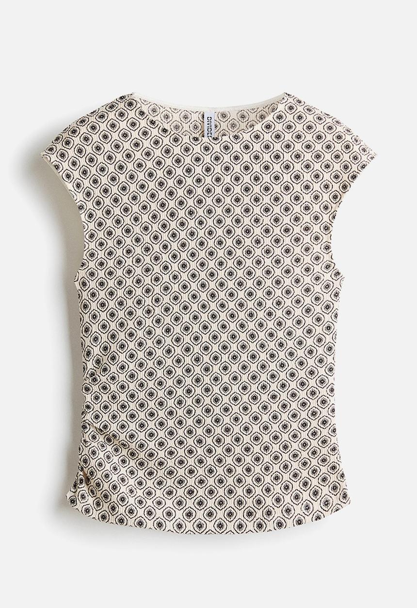 H&M - Textured jersey top - light beige/patterned