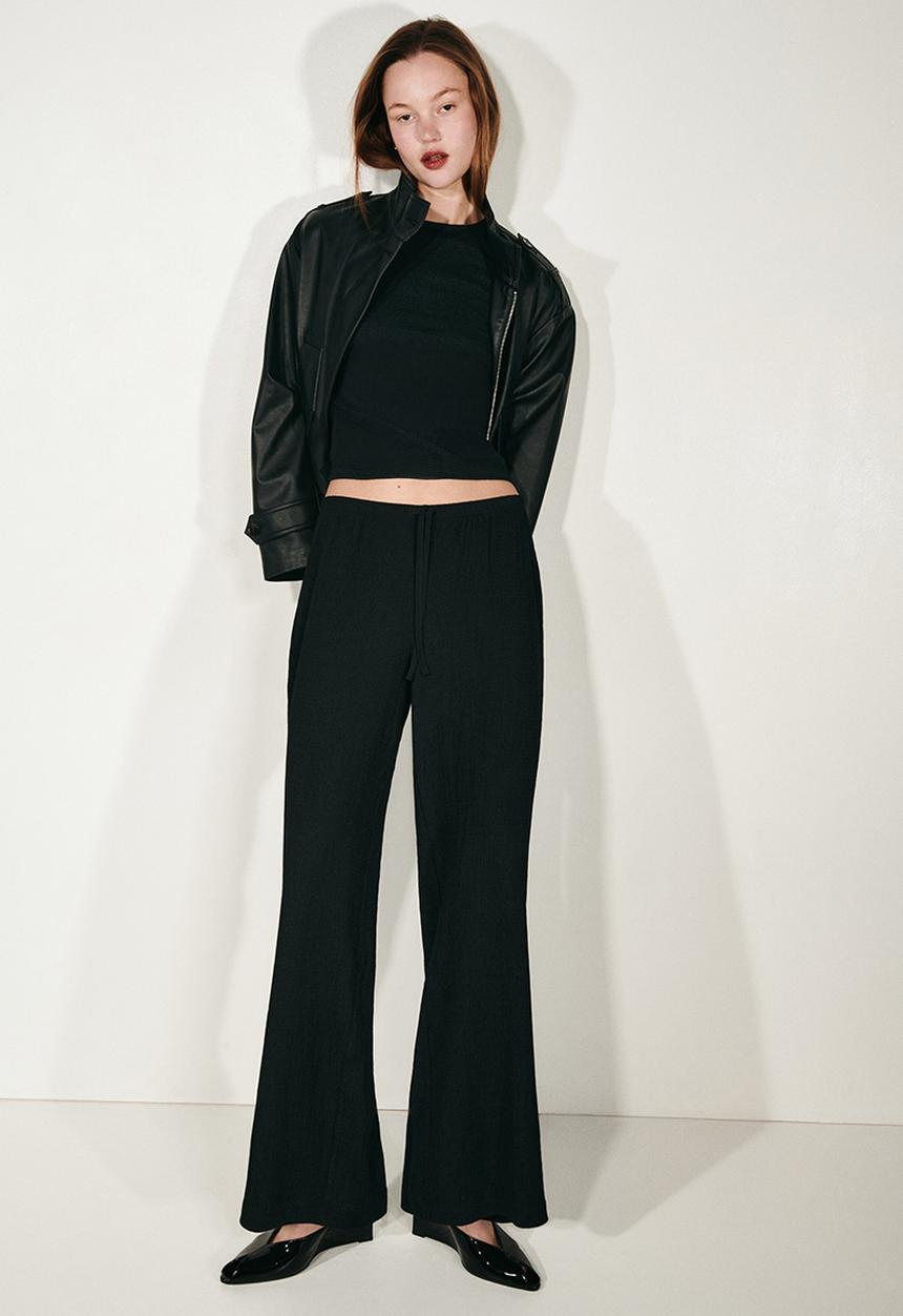 H&M - Textured jersey trousers - black