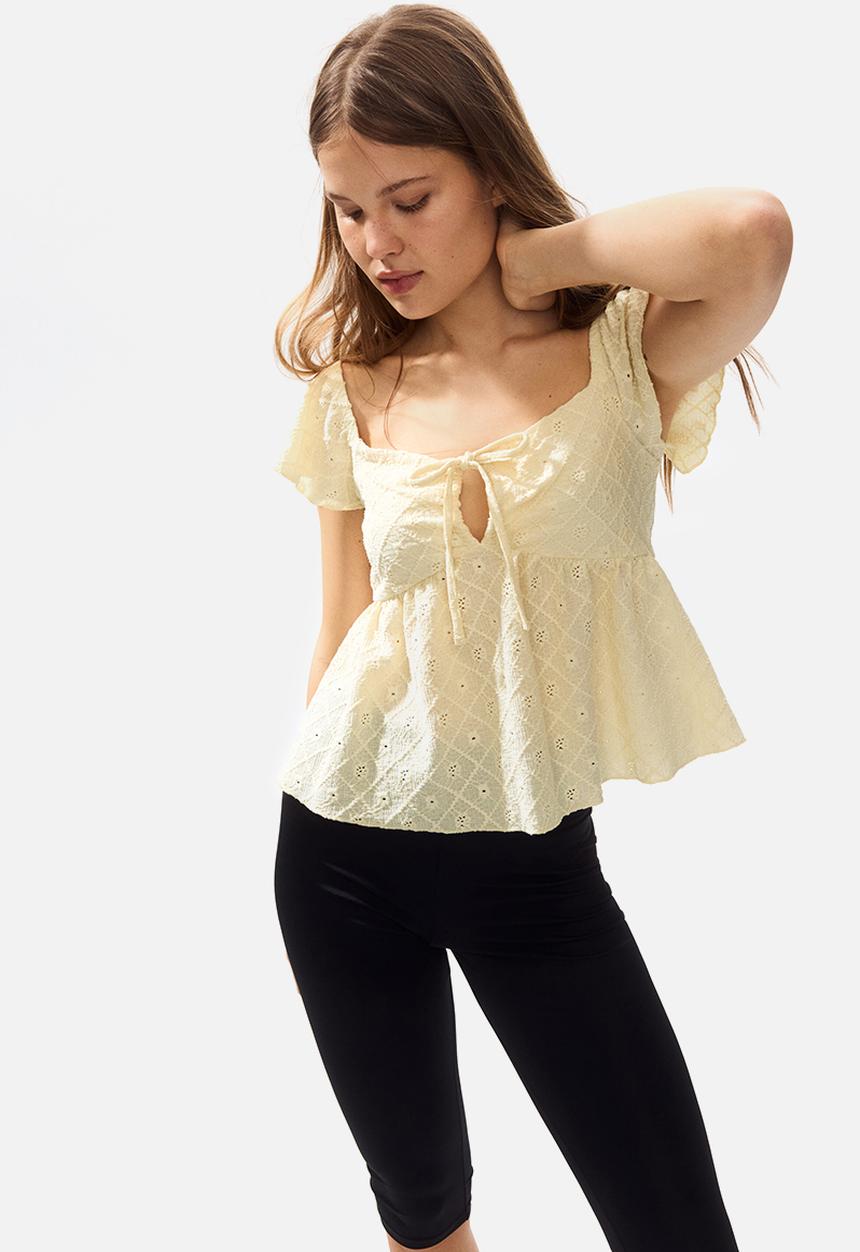 H&M - Pointelle jersey blouse - light yellow