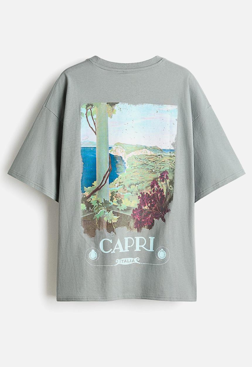 H&M - Oversized print-motif t-shirt - grey/capri