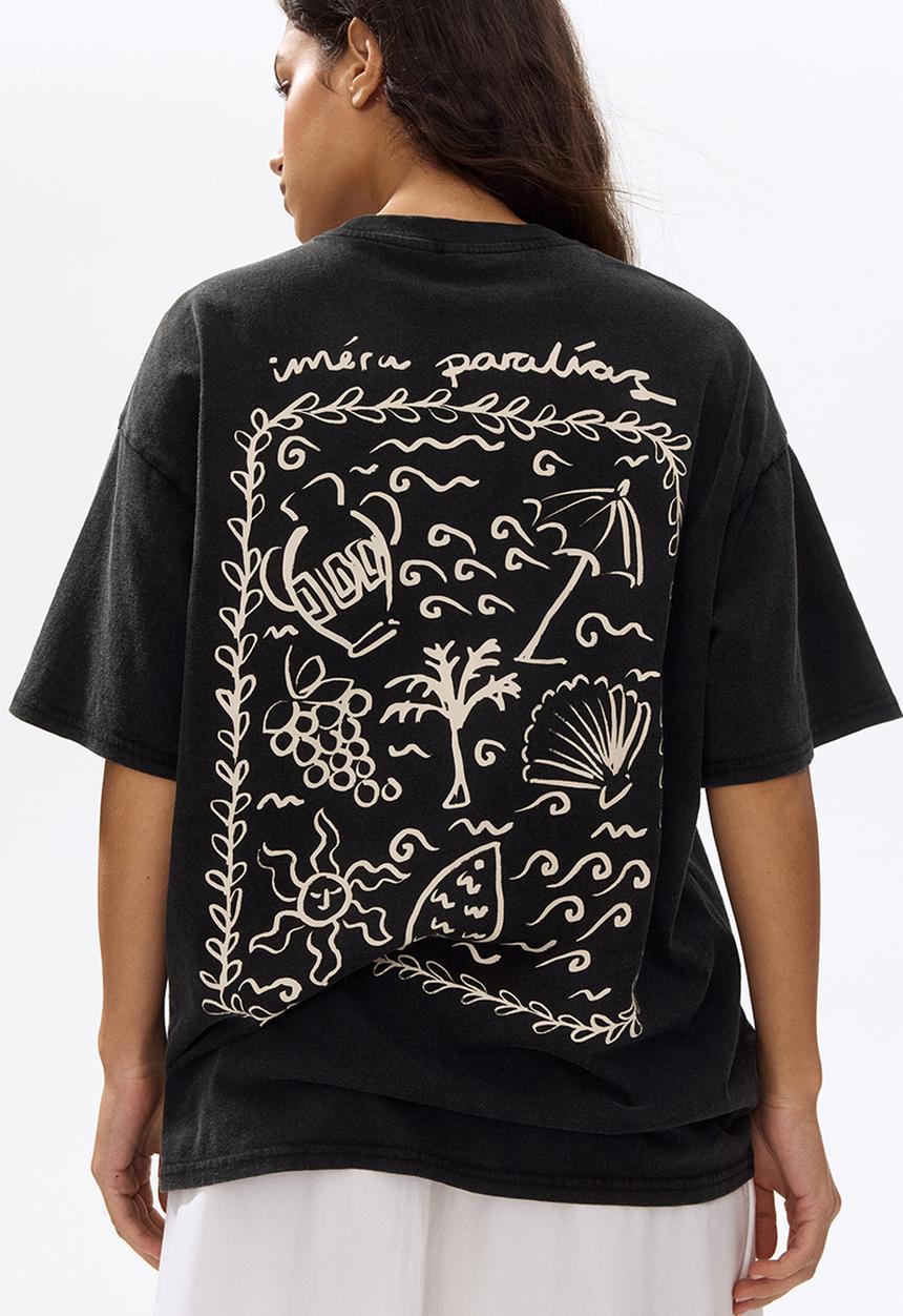 H&M - Oversized print-motif t-shirt - black/iméra paralías