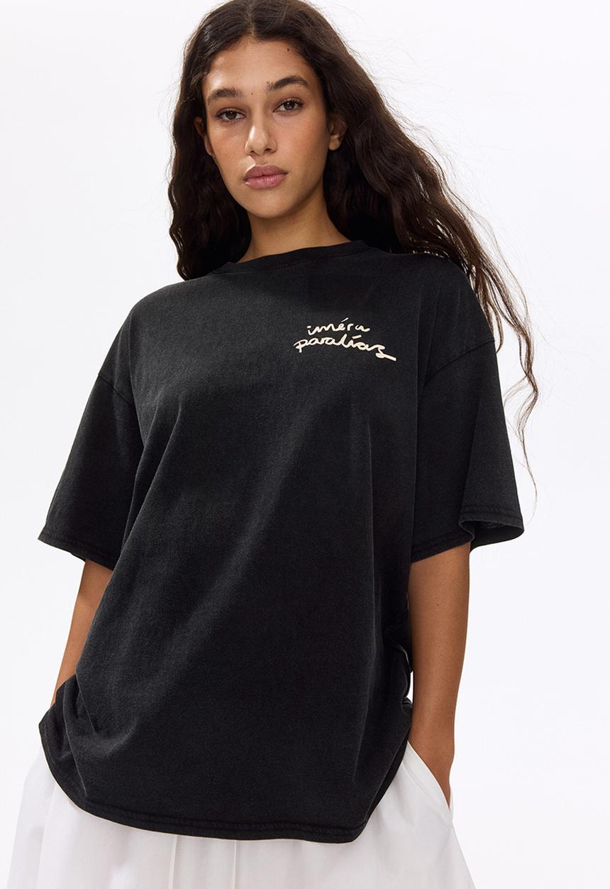 H&M - Oversized print-motif t-shirt - black/iméra paralías