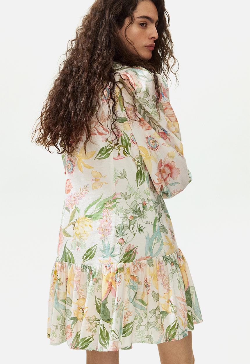 H&M - Balloon-sleeved tunic dress - cream/floral