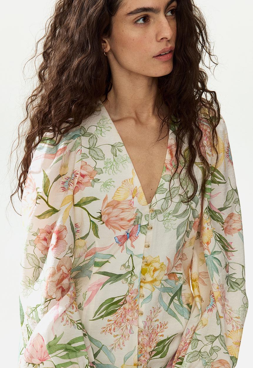 H&M - Balloon-sleeved tunic dress - cream/floral